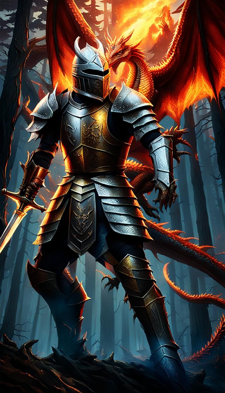Knight vs Dragon in Mystical Forest