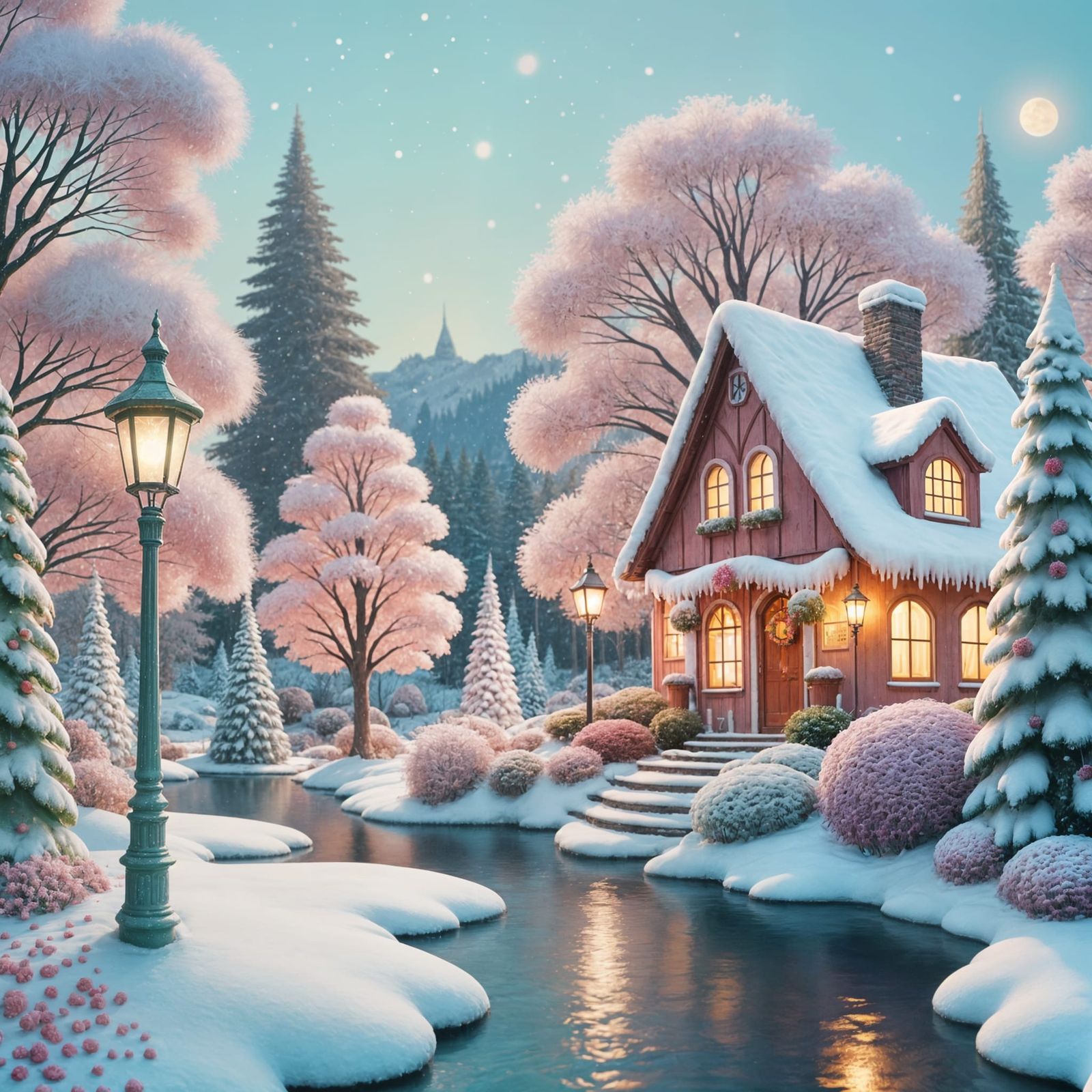 Pastel Winter Wonderland with Candy Cane Lampposts