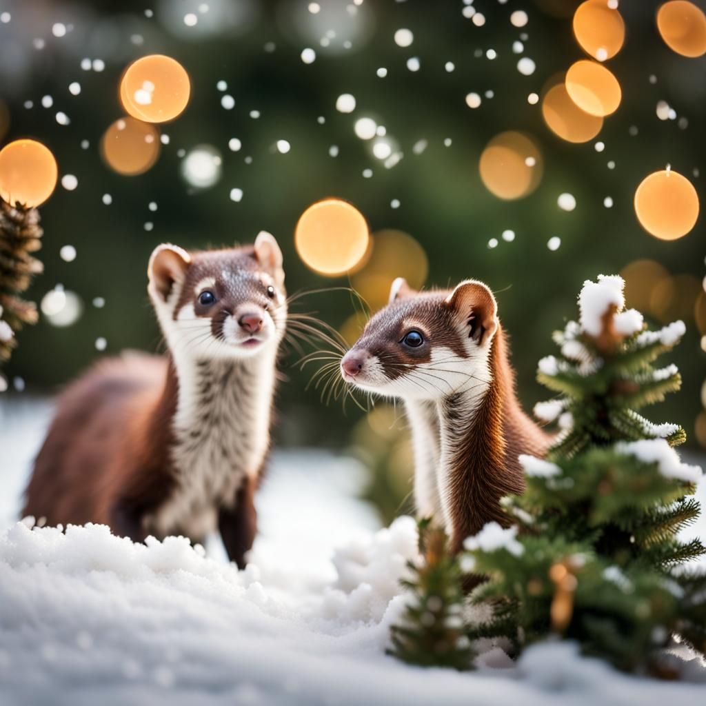 Weasels Playing in Snow: Professional Wildlife Photography