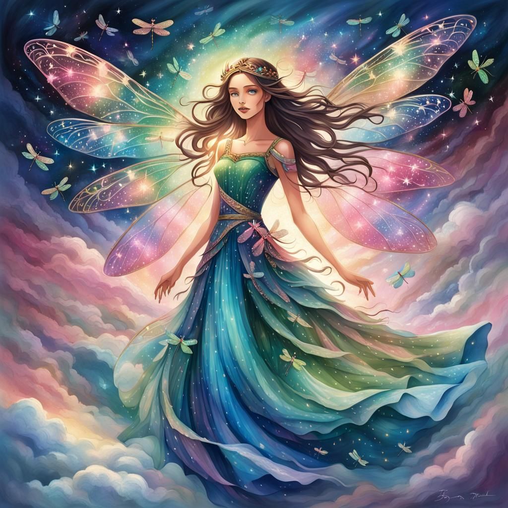 Dragonfly Princess of Light with Iridescent Hair