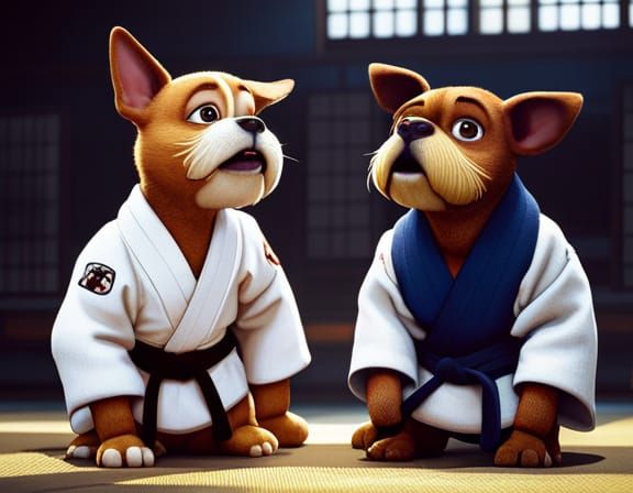 Dogs in Judo Fight: 3D Digital Art
