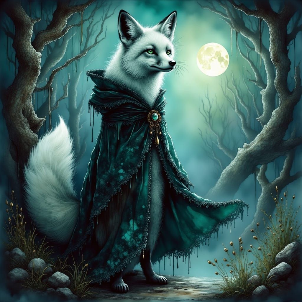 Gothic Arctic Fox in Moonlit Tundra