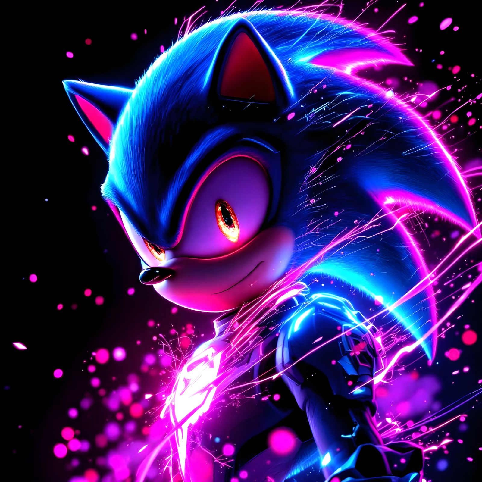 Sonic in 3D Anime Style with Synthwave Aesthetic
