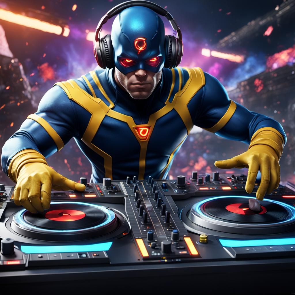 Cyclops DJing with Optic Beams