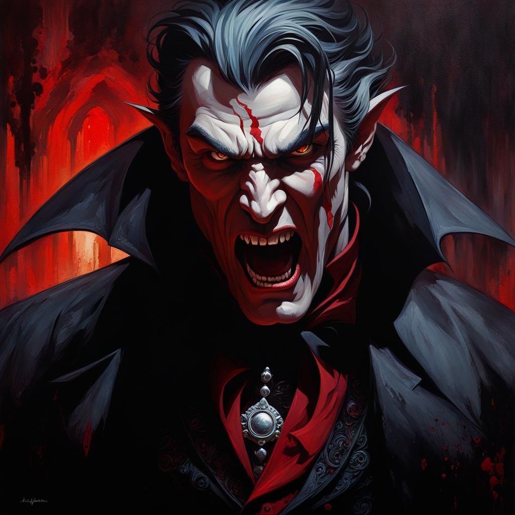 Snarling Vampire in Gothic Fantasy Style