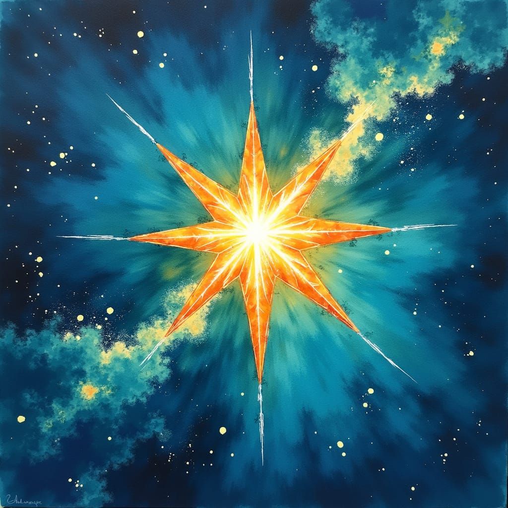 Watercolor Star in Turquoise Nebula