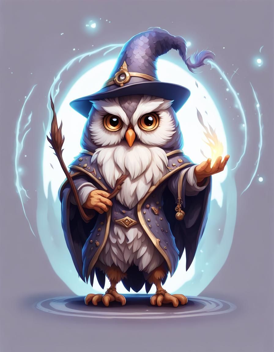 Chibi Owl Wizard Casting a Spell