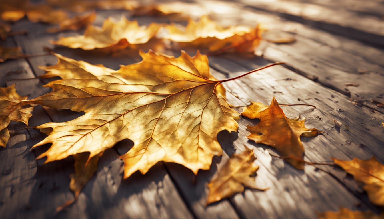 Golden Sycamore Leaves: Hyper-Realistic Digital Art