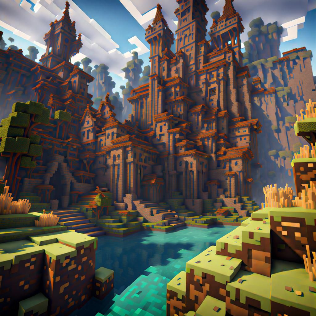 Detailed Minecraft Matte Painting in Unreal Engine Style