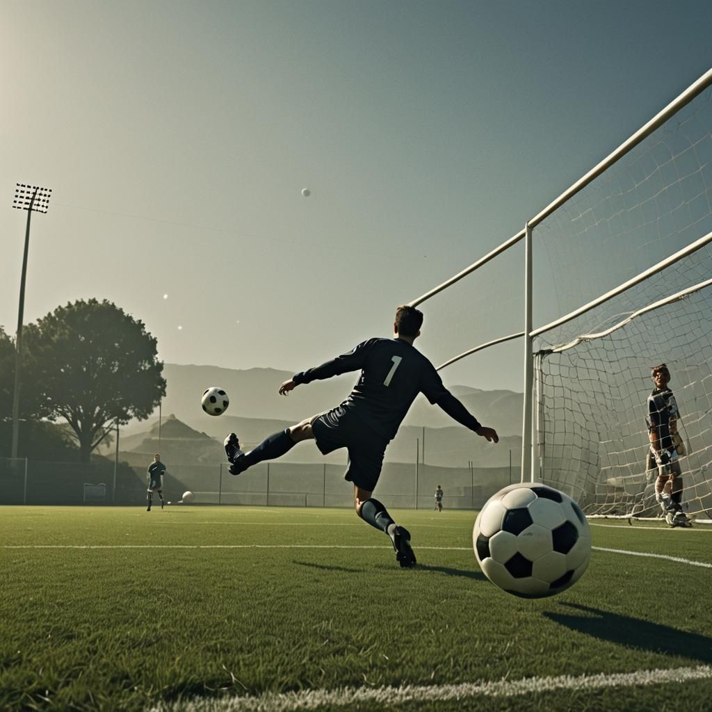 Cartoon Football Player Kicks Ball Into Goal