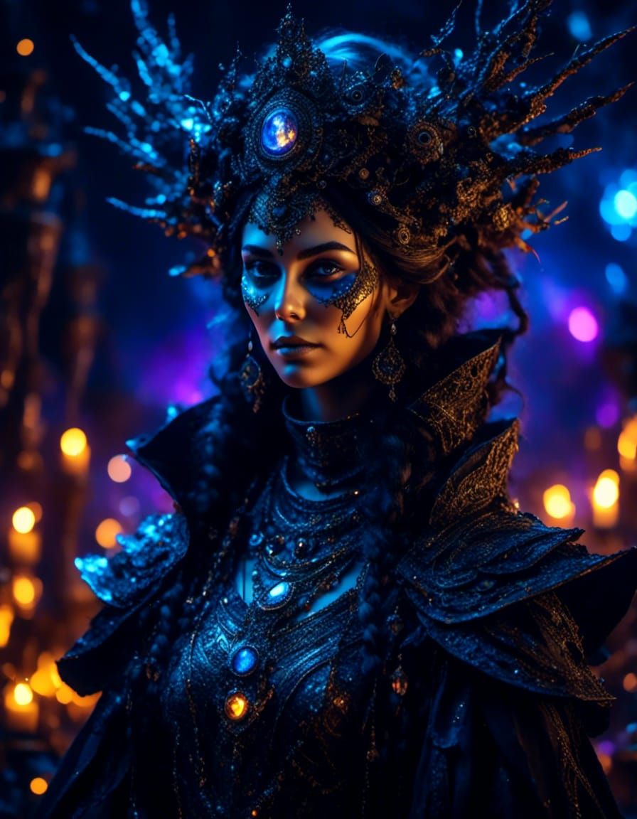 Black Light Portrait of a Female Warlock