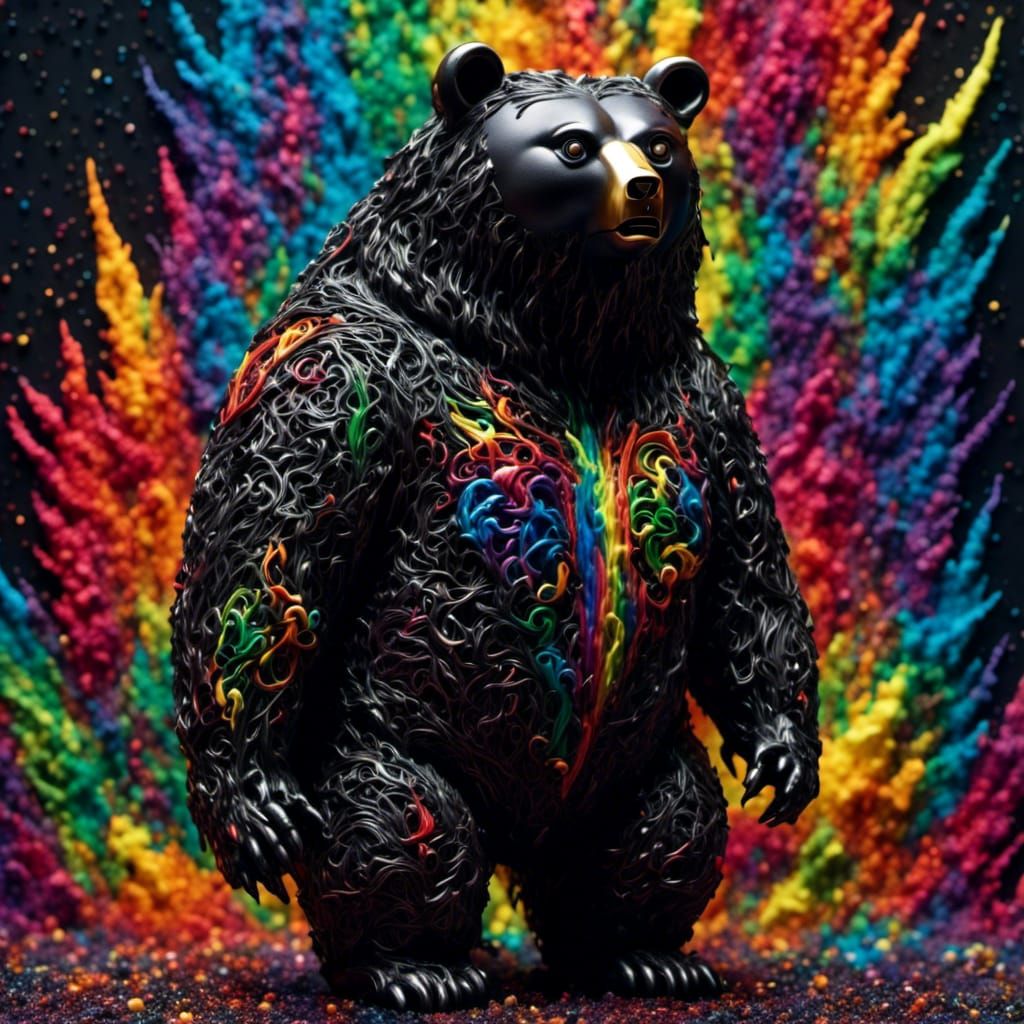 Gothic Noir Bear with Rainbow Eyes