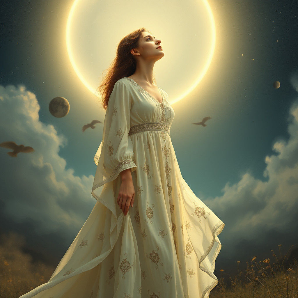Ethereal Woman in Lunar Light: Mystical Realism Art