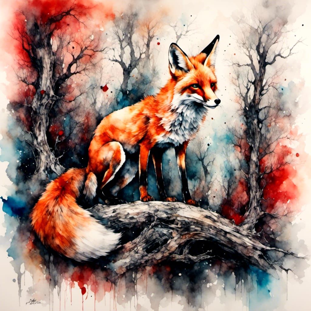 Surreal Red Fox in Dreamlike Landscape
