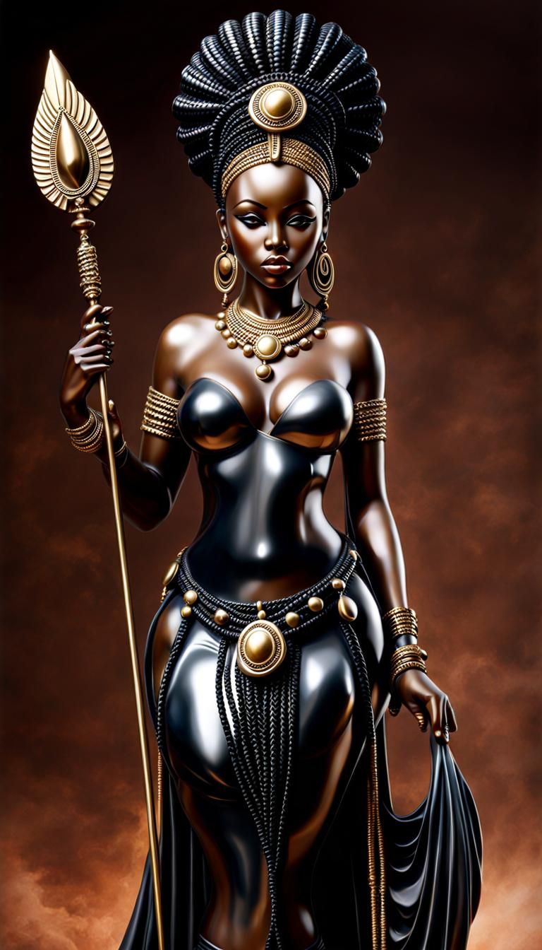 Onyx Sculpture of an African Goddess with Lance