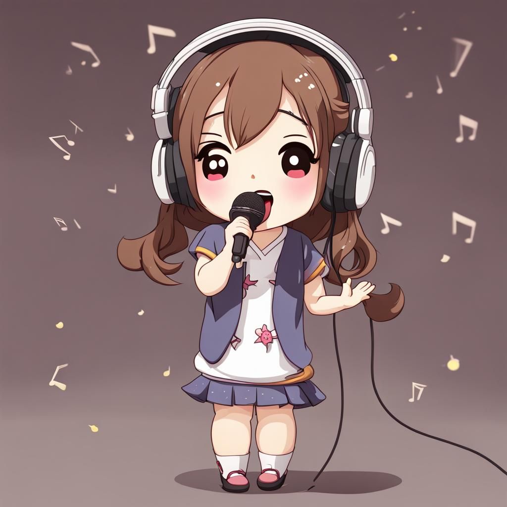 Chibi Japanese  girl singing Karaoke