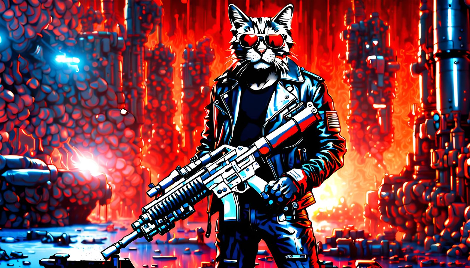 Futuristic Robotic Cat Terminator in Cyberpunk Style