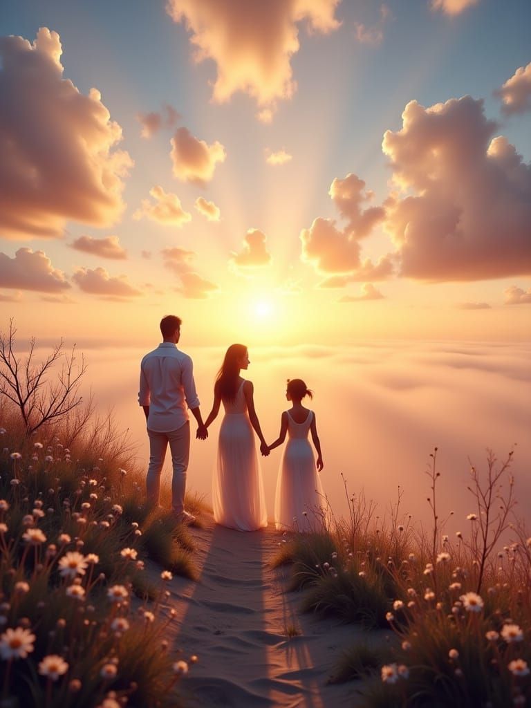 Romantic Sunrise Landscape in Dreamy Realism