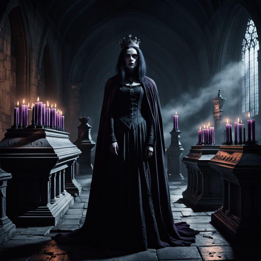 Gothic Fantasy Queen in Dark, Rich Atmosphere