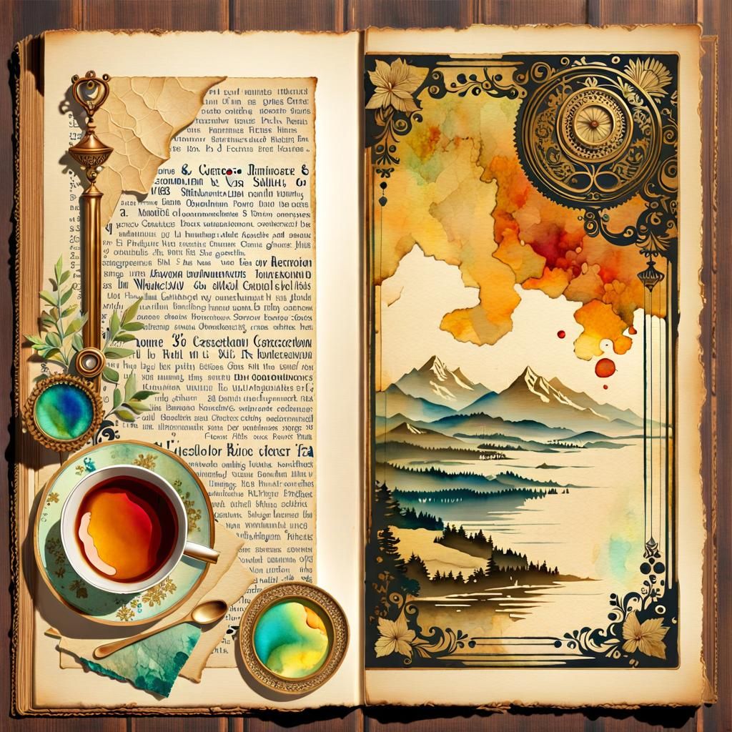 Vintage Watercolor Collage with Flowers and Pearls