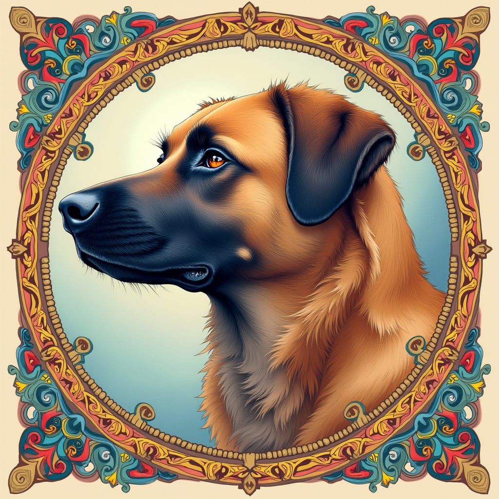 Majestic Anatolian Shepherd in Celtic-Inspired Cartoon Penci...