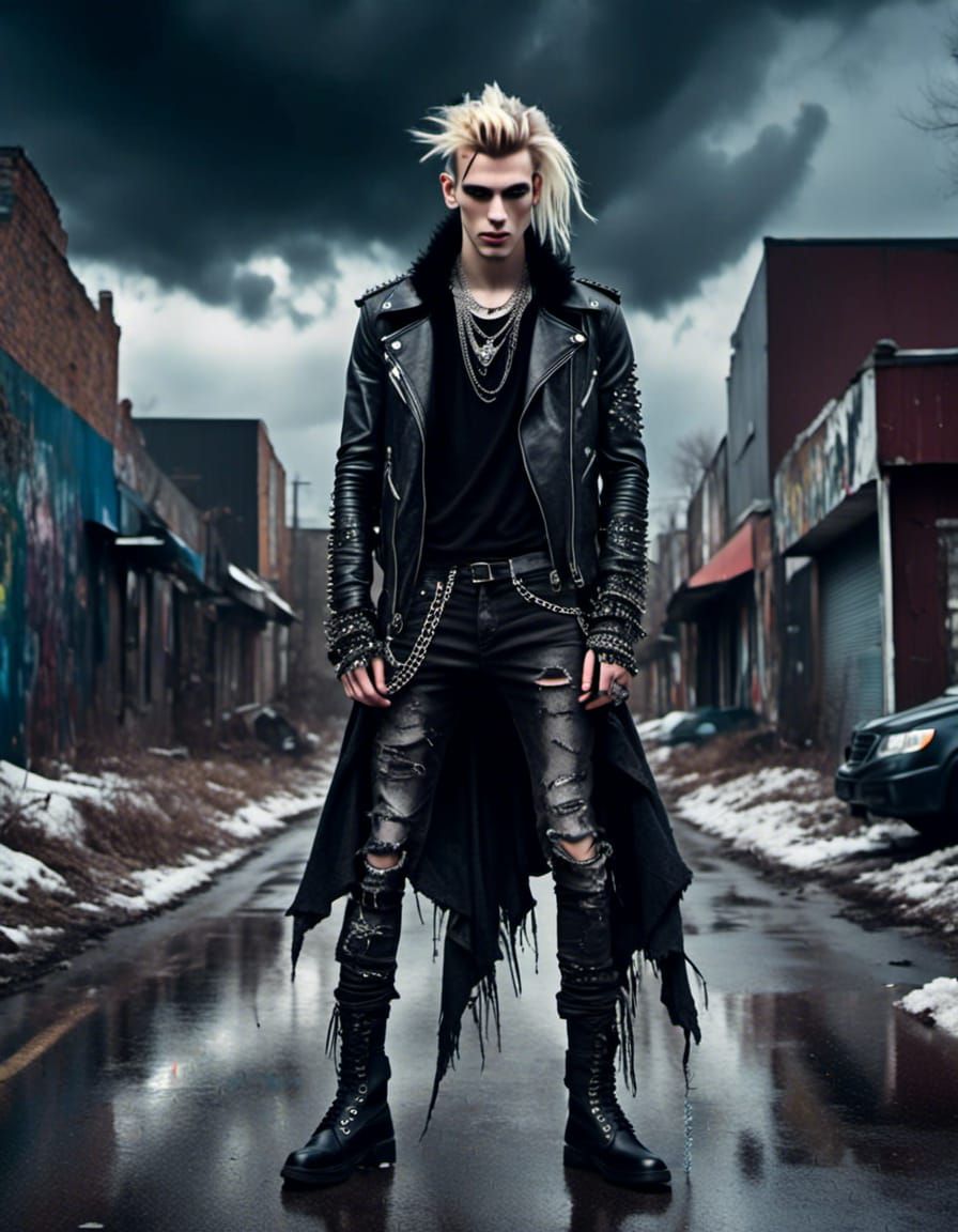 Metalhead Punk in Winter Landscape