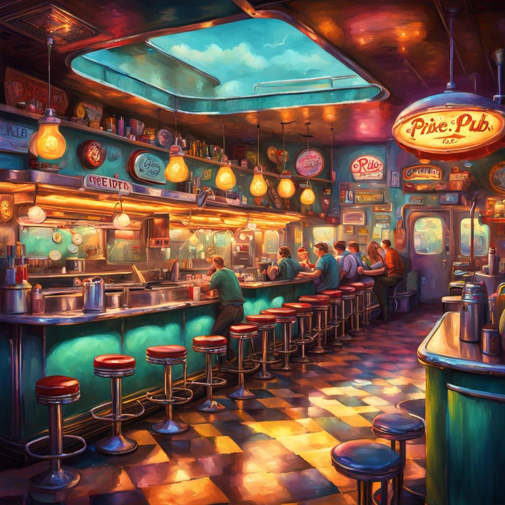 Fantasy 50s Fairy Dive Bar in Impressionist Style
