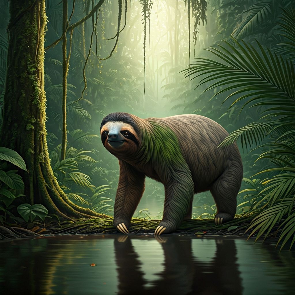 Gigantic Sloth Roaming a South American Rainforest