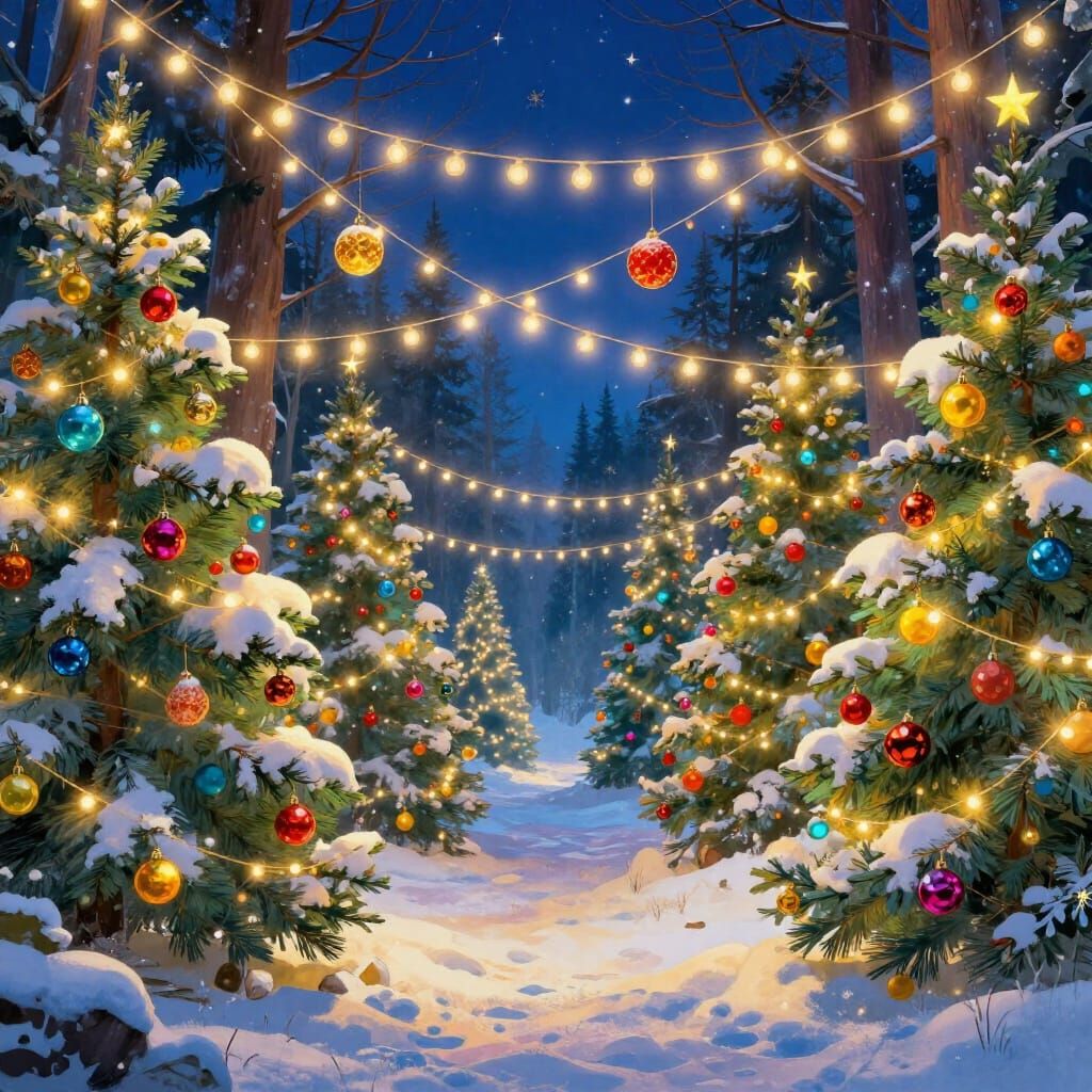 Vibrant Christmas Forest with Magical Glow