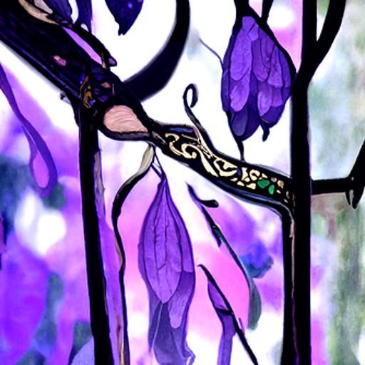 Wisteria Tree in Art Nouveau Stained Glass Style