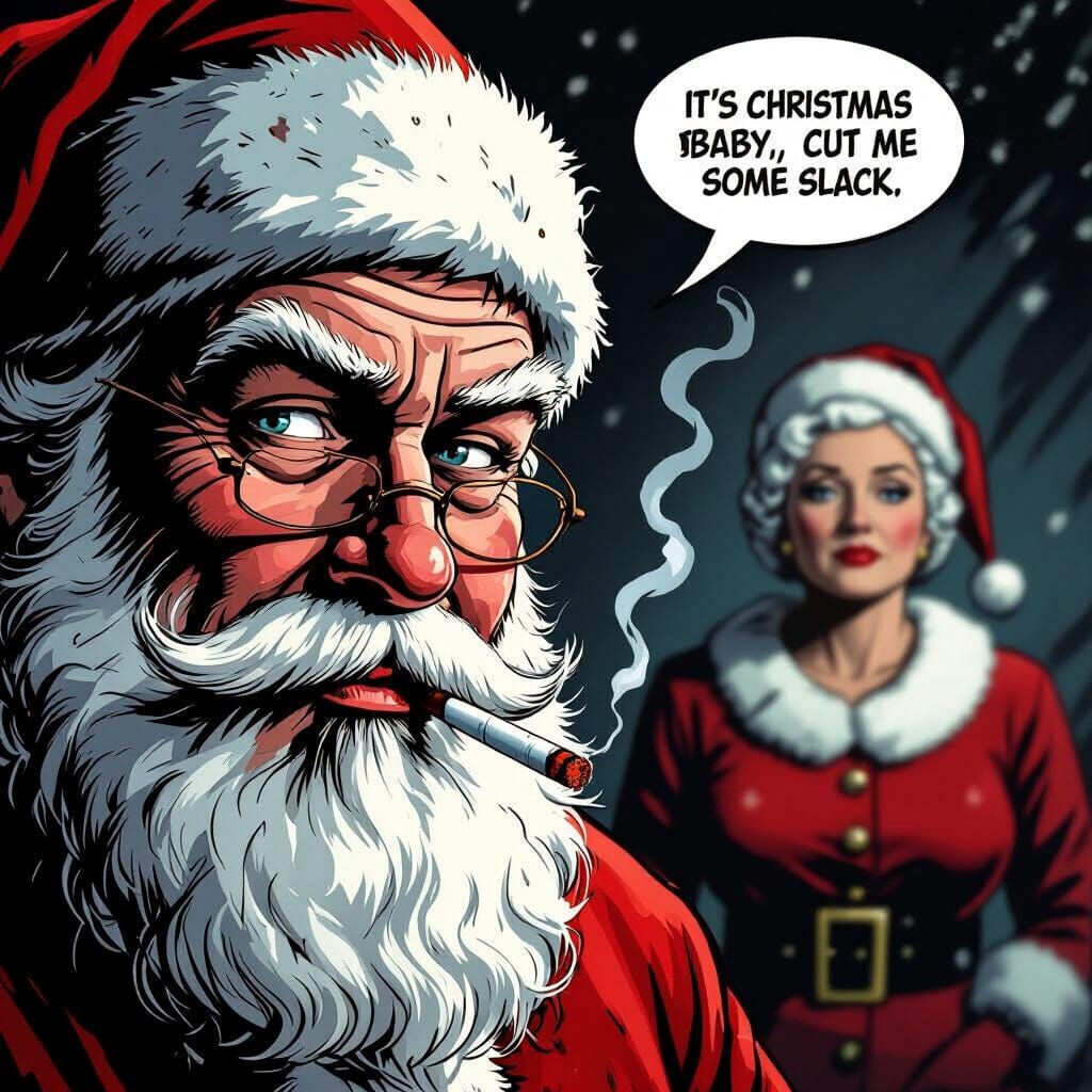 Santa's Gritty Christmas Moment in Neo-Noir Style