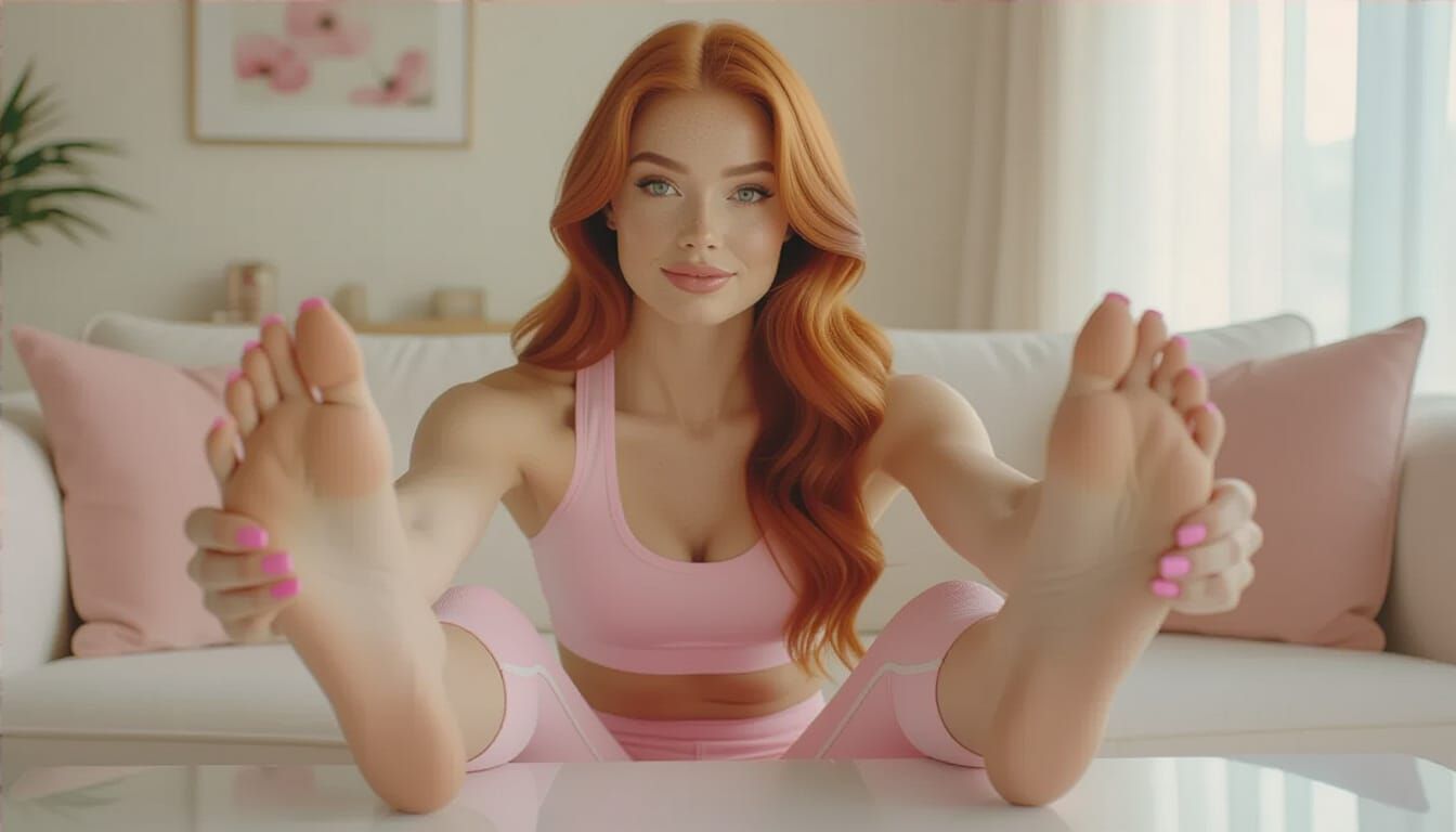 Woman with Pink Nails Relaxing on Couch