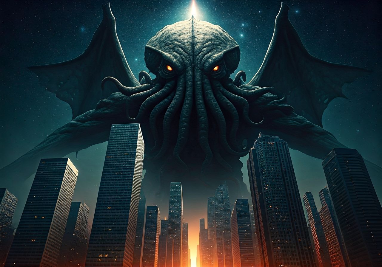 Cosmic Horror Rises Over Metropolis in Gothic Dystopian Styl...