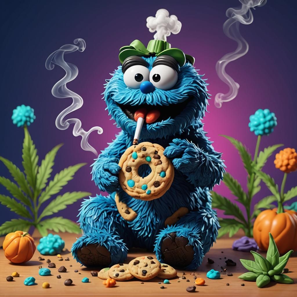 Cookie Monster Smoking Weed: Pixar-Style 3D Art