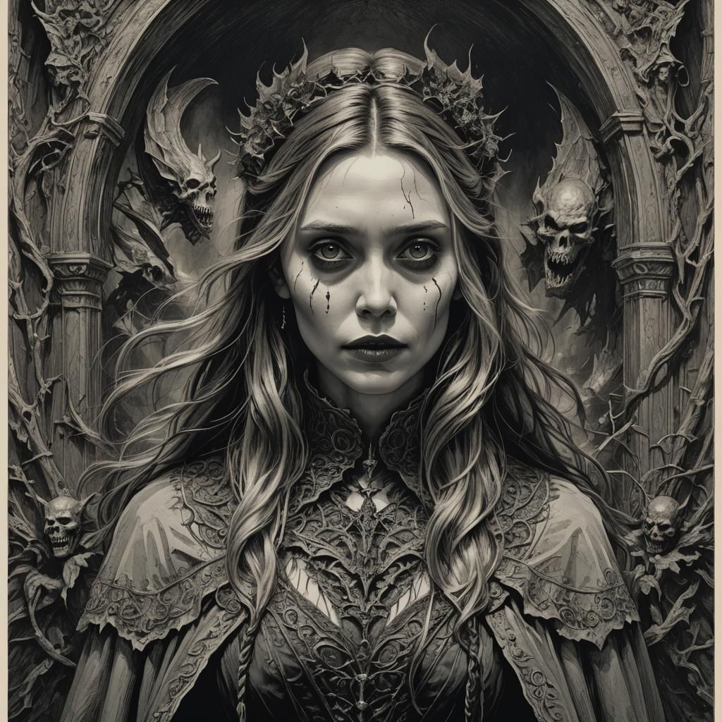 Elizabeth Olsen as Vampire in Horror Art Style