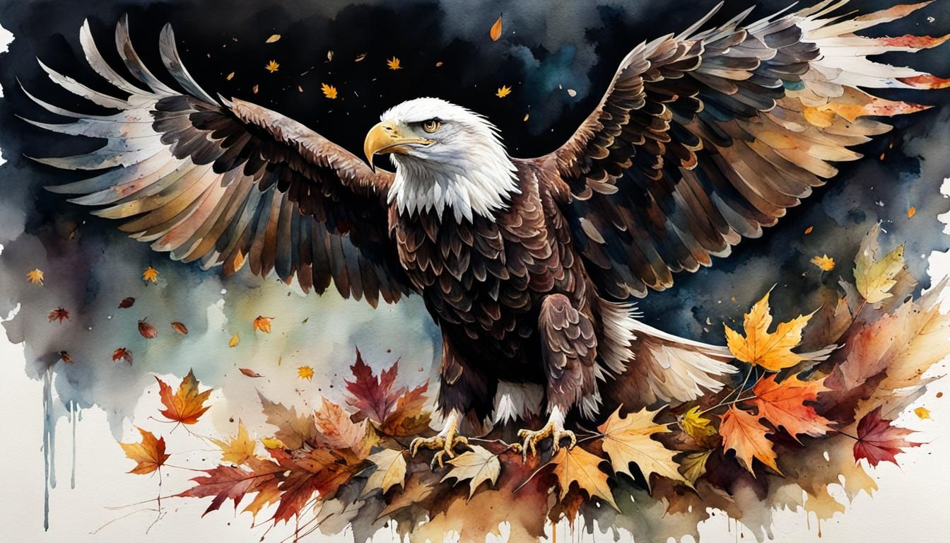 Bald Eagle and autumn leaves