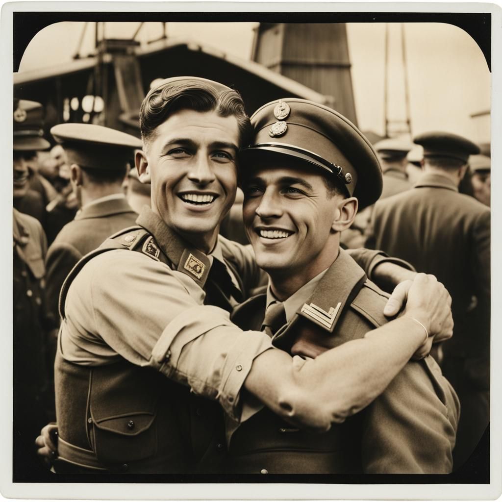 WW2 Soldiers Reunited: Vintage Polaroid Photograph