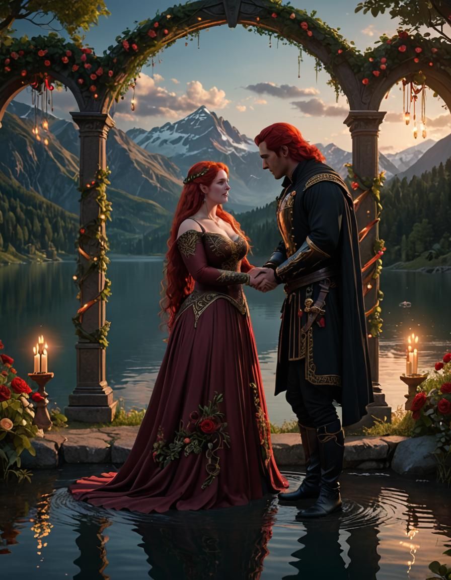 Handfasting Ceremony Before a Lake in Photorealism