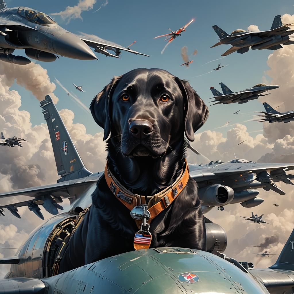 Labrador Dog Piloting F-16 in Detailed Portrait