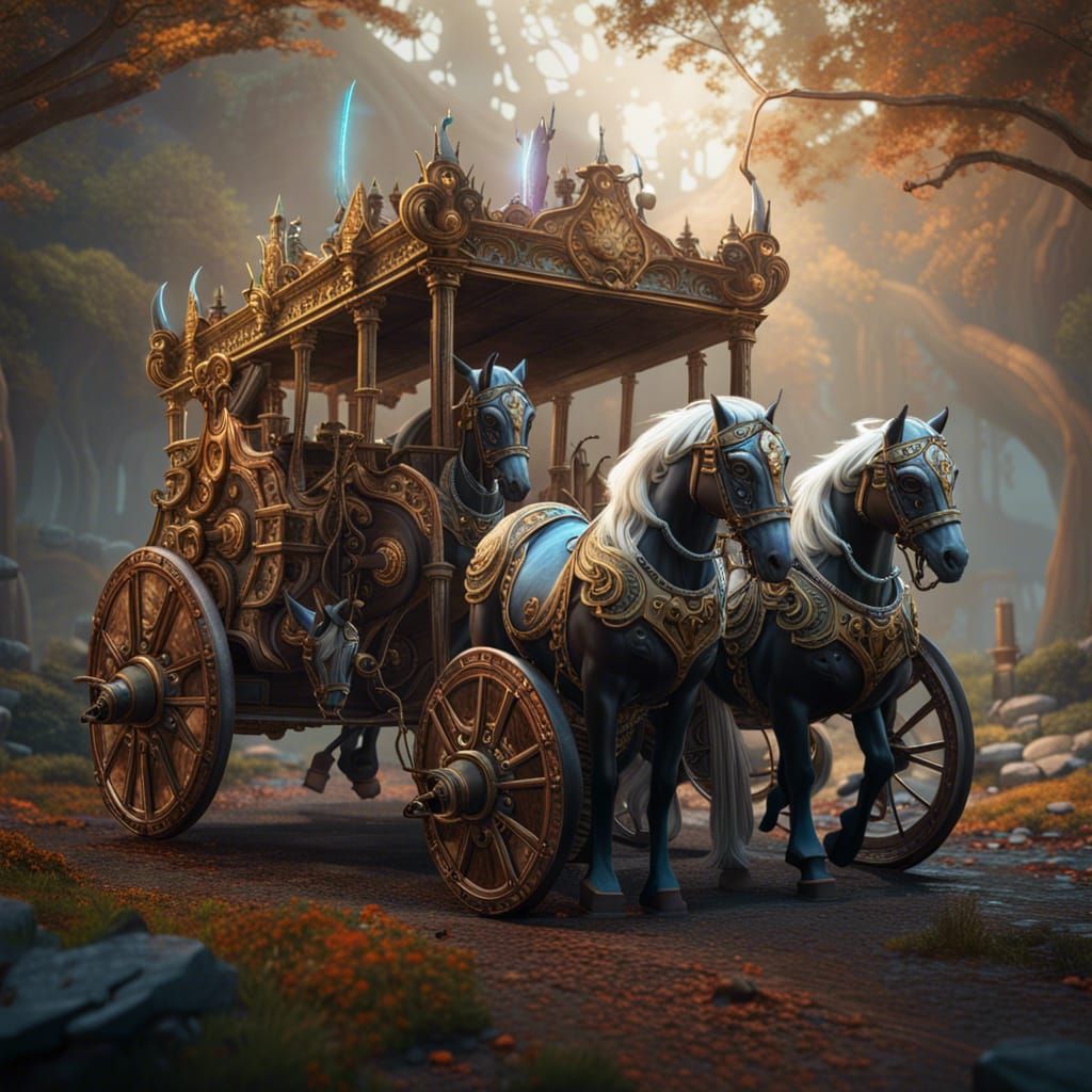 Epic Chariot with Horses in a Detailed Matte Painting