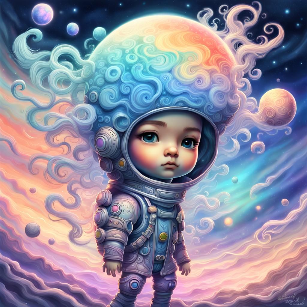 Chibi Character in Pastel Space Art
