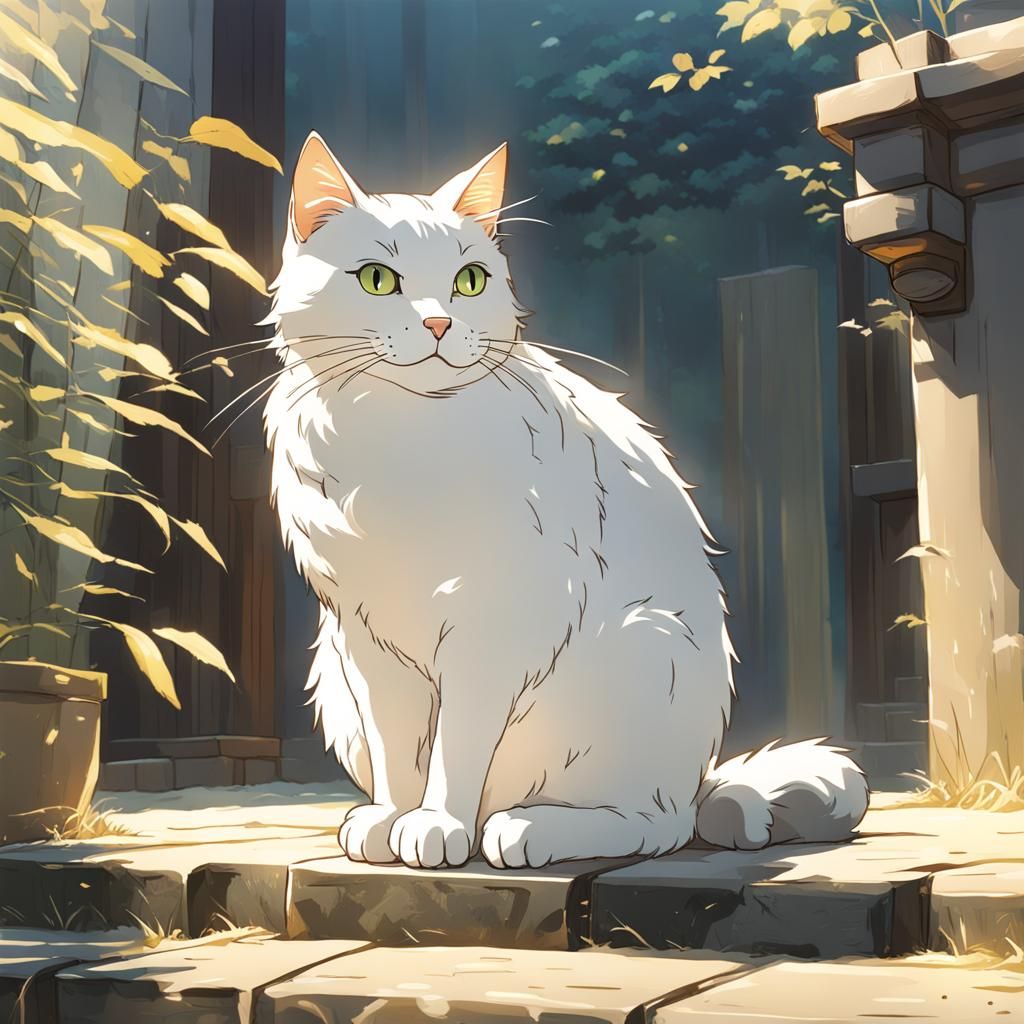 Cat in Standing Pose: Studio Ghibli Anime