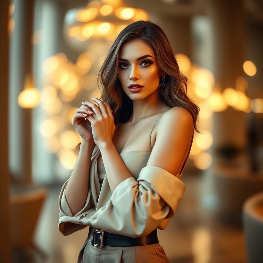 Elegant Woman Posed According to the Rule of Thirds in High-...