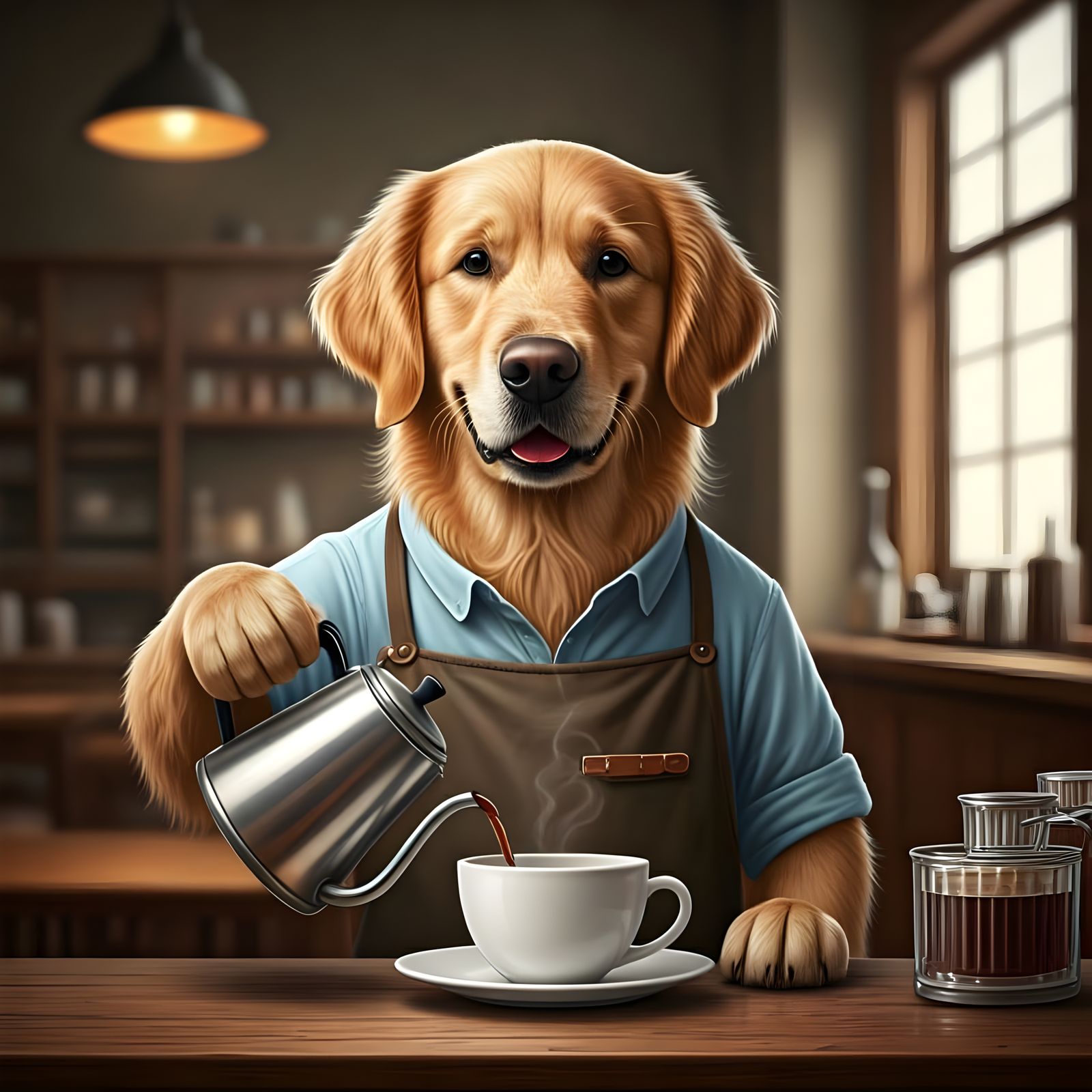Golden Retriever Barista Whips Up a Whimsical Brew