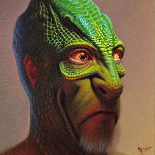 Lizard Man: Oil Painting in Gurney Style