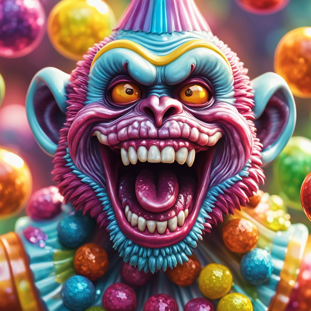 Candy Art Zombie Monkey Clown Hyperrealistic Illustration