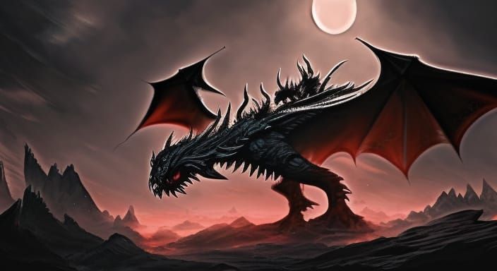 Fearsome Black Dragon in Dark Fantasy Style