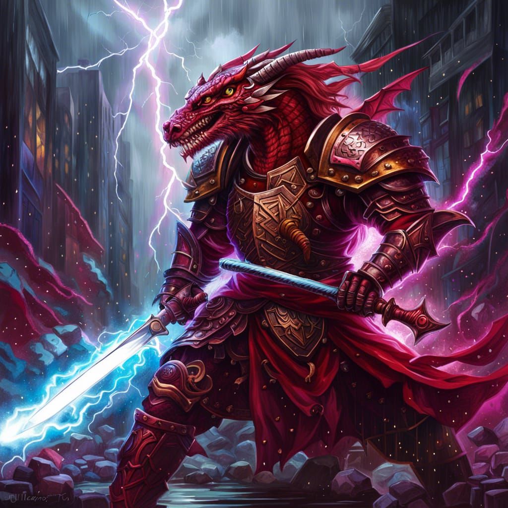 Dragonborn Paladin in Graffiti Art