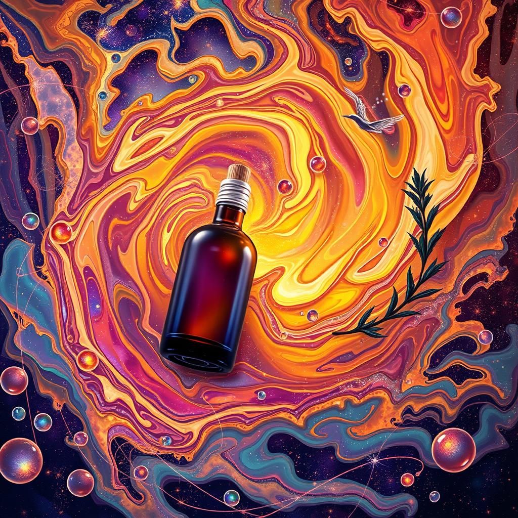 Cosmic Dance of Argan Oil in Surrealist Style