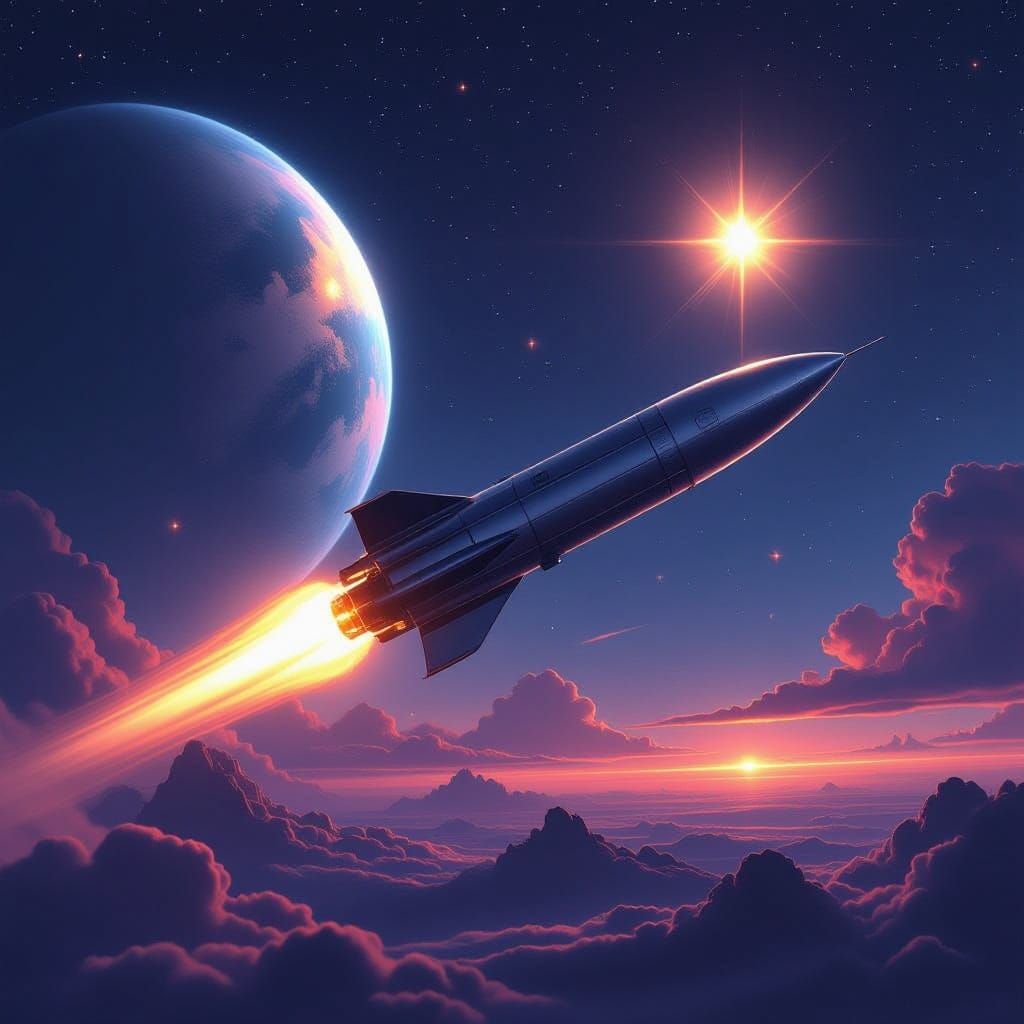 Sleek Rocket Defies Physics in Cosmic Landscape